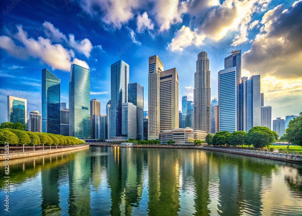 Singapore Skyline Panoramic: July 10, 2024, Financial District, Singapore River Singapore Skyline Panoramic: July 10, 2024, Financial District, Singapore River