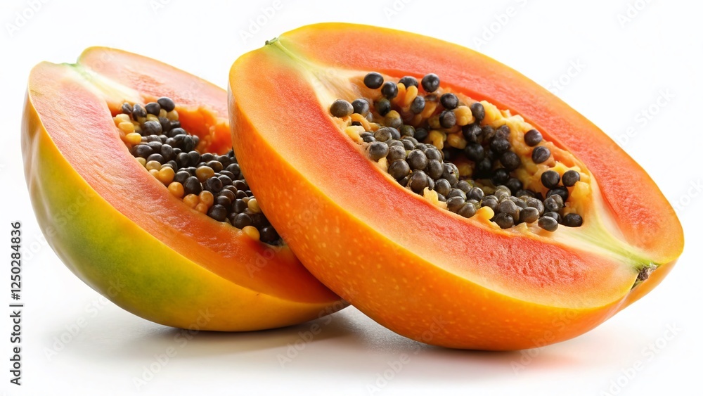 Sliced Ripe Papaya Fruit Isolated on White Background - Exotic Tropical Fruit Clipping Path Sliced Ripe Papaya Fruit Isolated on White Background - Exotic Tropical Fruit Clipping Path
