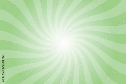 Green background with white sun ray. Pattern of starburst. Abstract light green texture with light of sunburst. Radial beam of sunlight. Retro background with flash. Design of sunbeams.