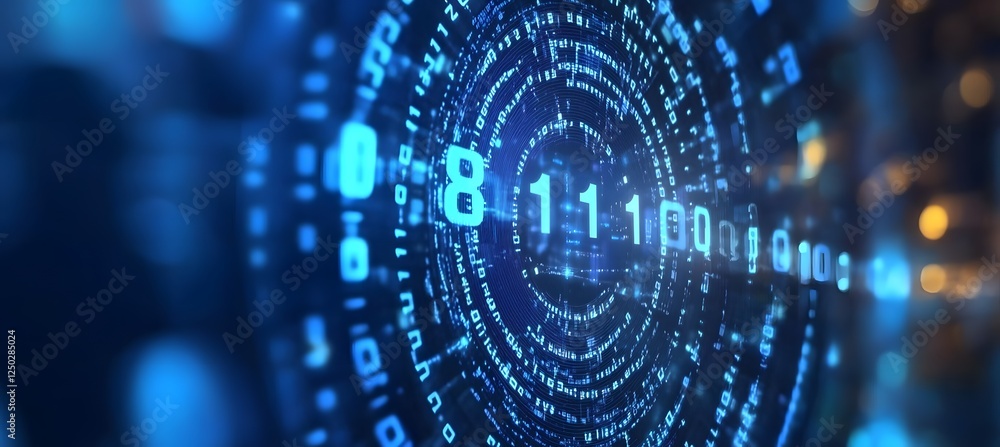 Digital code swirling, binary data background, tech concept