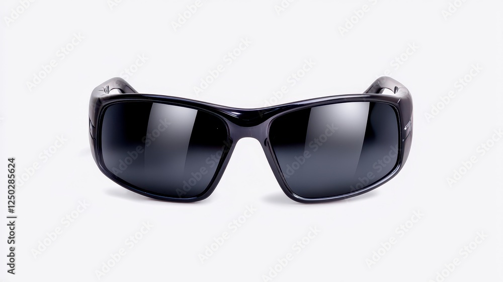 Black Rectangular Sunglasses with Dark Lenses on White Background Black Rectangular Sunglasses with Dark Lenses on White Background