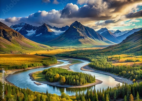 Sob River Panorama, Polar Urals Mountains: Stunning High-Resolution Landscape Photography