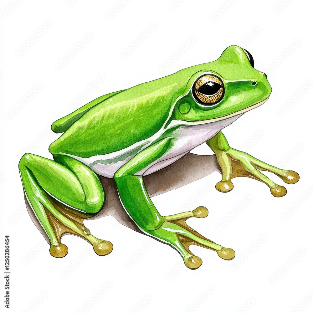 Obraz premium Bright Green Tree Frog Detailed Illustration on White Background