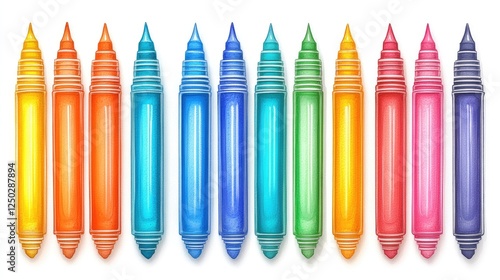 Wallpaper Mural A vibrant array of colorful crayons arranged in a straight line against a white background Torontodigital.ca