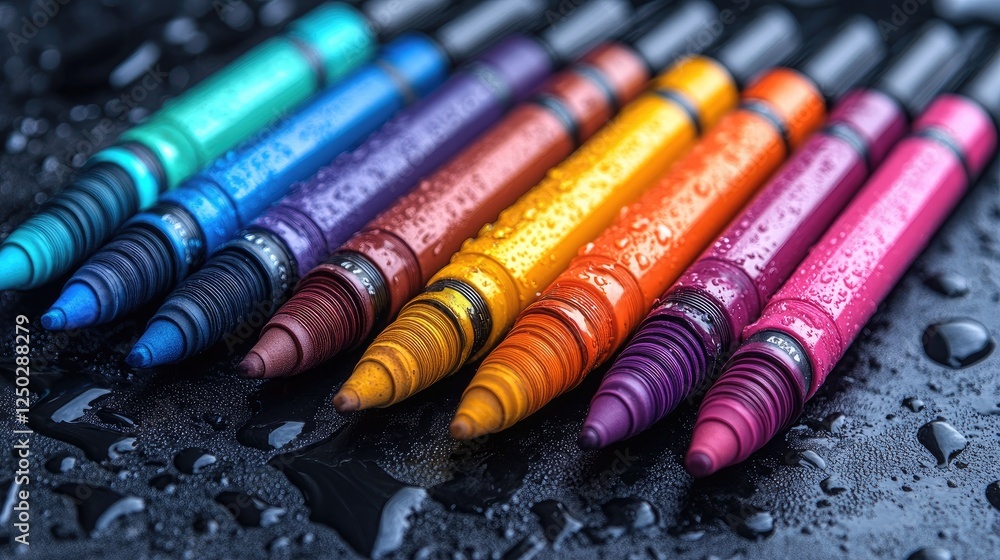 custom made wallpaper toronto digitalVibrant crayon colors arranged in a row on a wet surface, highlighting artistic potential