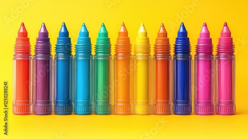Wallpaper Mural Vibrant array of colorful markers arranged in a perfect line against a bright yellow backdrop Torontodigital.ca