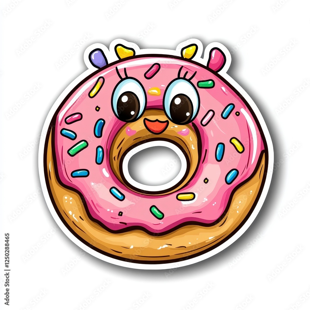 Fototapeta premium Cute Cartoon Donut with Sprinkles and Happy Face Illustration