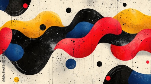 Wallpaper Mural Abstract colorful wave pattern with vibrant shapes and dots on a textured background Torontodigital.ca