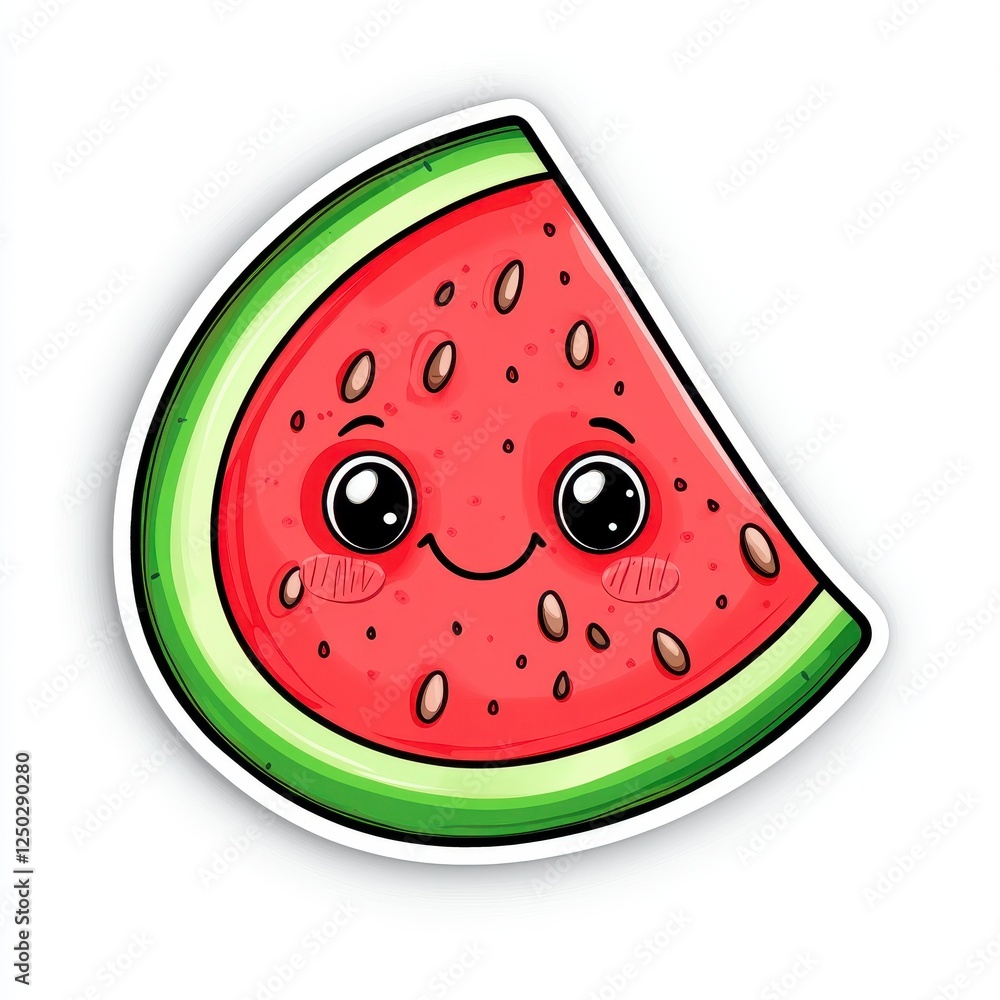 Cute Cartoon Watermelon Slice with Smiling Face and Bright Colors Cute Cartoon Watermelon Slice with Smiling Face and Bright Colors