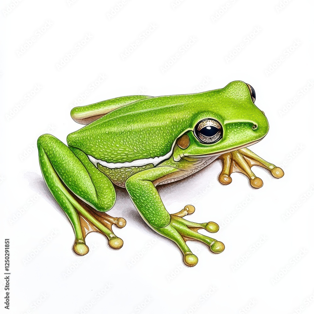 Obraz premium Detailed Illustration Of A Green Tree Frog On White Background