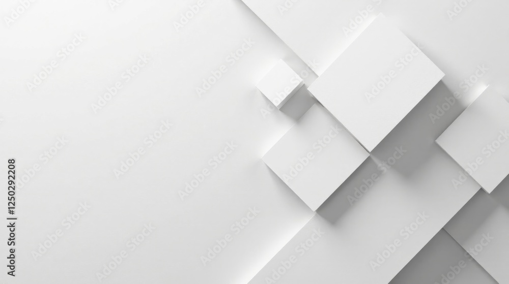 Abstract White Geometric Shapes Background Design with Overlapping Cubes and Squares Abstract White Geometric Shapes Background Design with Overlapping Cubes and Squares