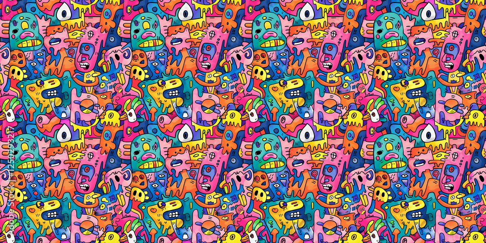 Cartoon hand-drawn doodles on the subject of summer holidays theme seamless pattern Cartoon hand-drawn doodles on the subject of summer holidays theme seamless pattern