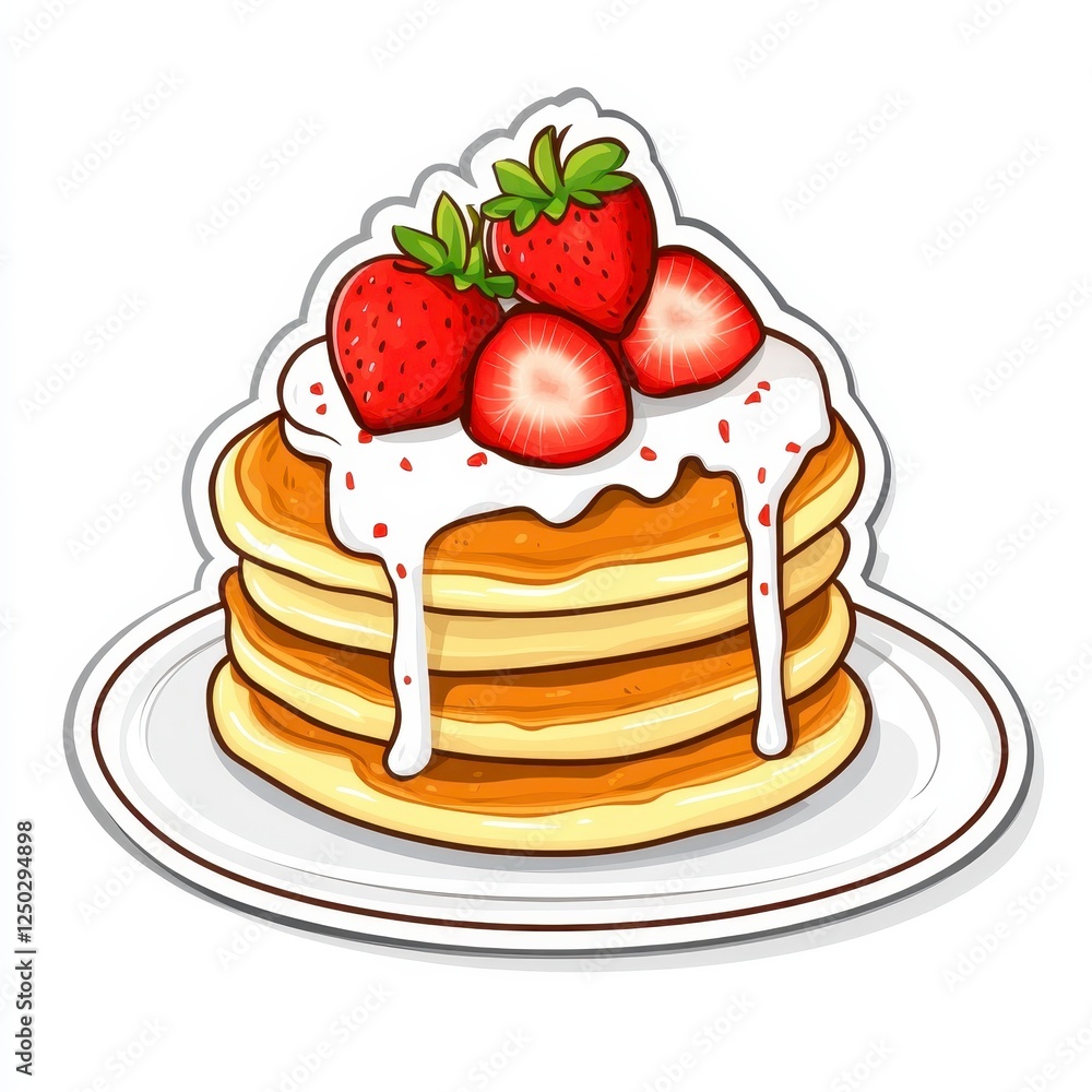 Delicious Stack of Pancakes with Strawberries and Cream Topping