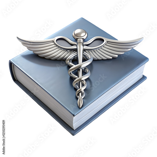 Caduceus medical symbol on book