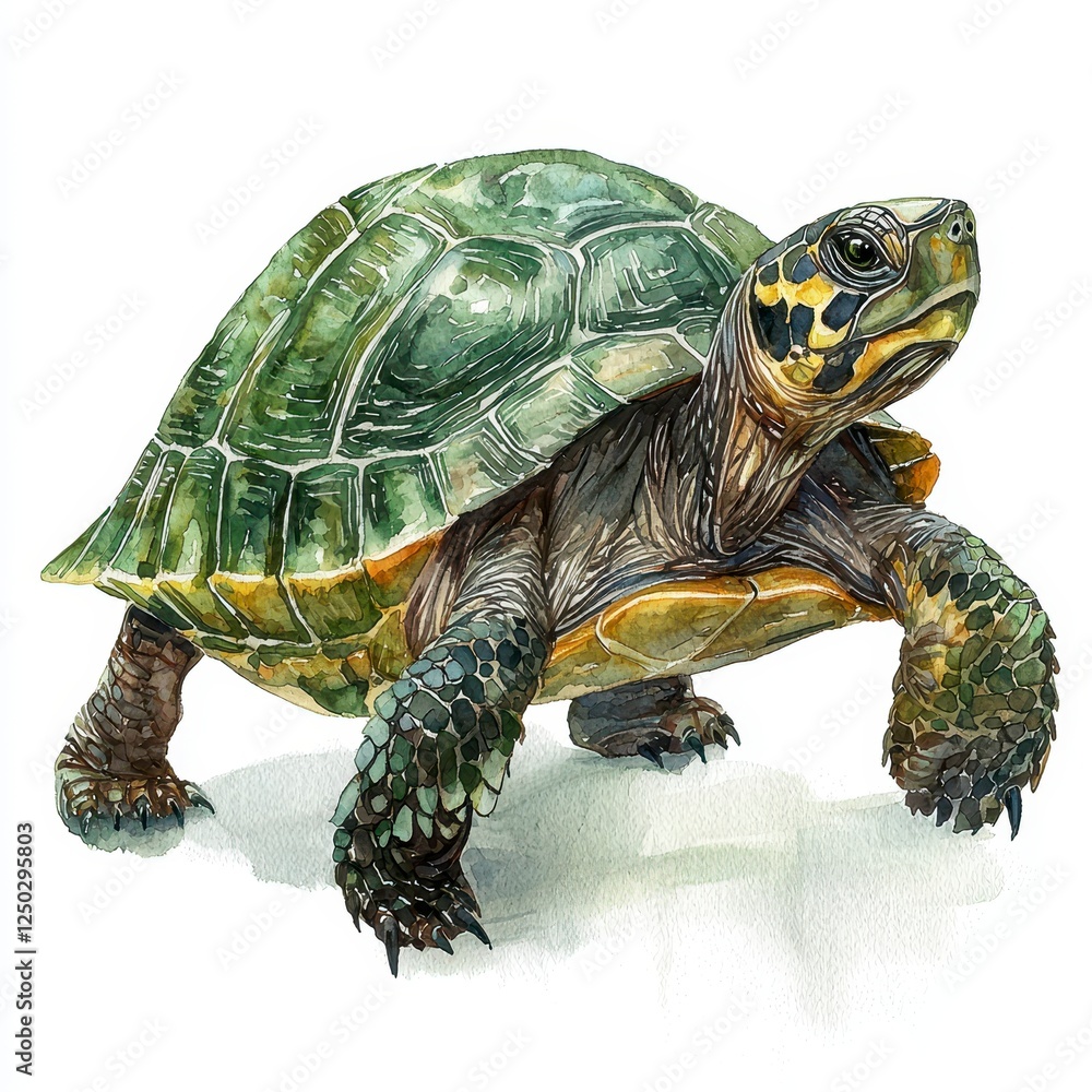 Fototapeta premium Detailed Watercolor Painting Of A Turtle On White Background