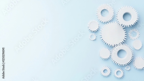 Wallpaper Mural Abstract composition of various white gears on soft blue background Torontodigital.ca