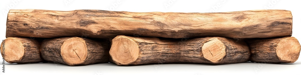 Natural Wooden Logs Stacked on White Background for Rustic Decor and Craft Projects, Perfect for Nature Inspired Themes and Eco-Friendly Designs