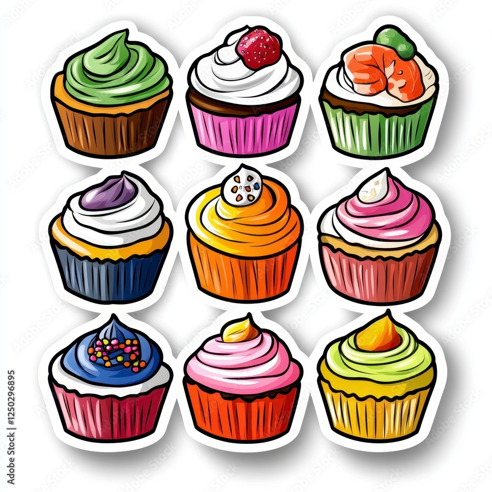 Colorful Collection of Delicious Cupcakes with Unique Frosting Designs Colorful Collection of Delicious Cupcakes with Unique Frosting Designs