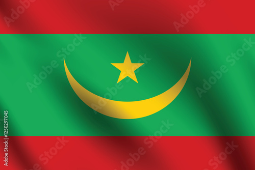 Mauritania flag official colors and proportion digital vector illustration. Pleated flag.