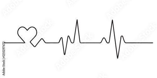 Continuous line representing a heartbeat outline vector art illustration
