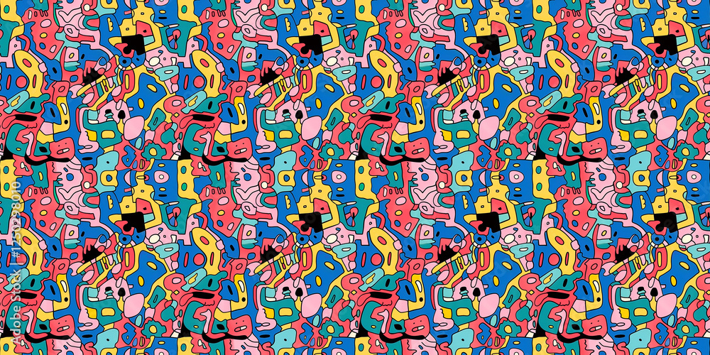 Naklejka premium Cartoon hand-drawn doodles on the subject of summer holidays theme seamless pattern