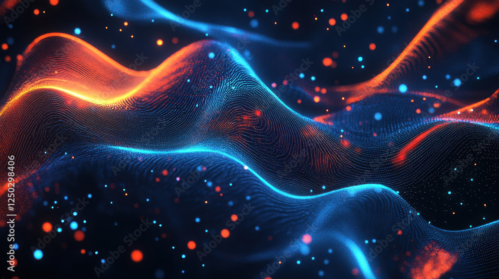 Abstract background with glowing particles and light trails on dark blue Abstract background with glowing particles and light trails on dark blue