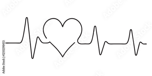 Continuous line representing a heartbeat outline vector art illustration