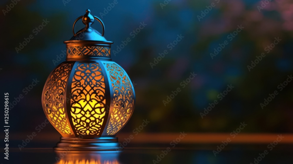 Ornate lantern casting warm light in a serene garden setting with blurred floral background Ornate lantern casting warm light in a serene garden setting with blurred floral background