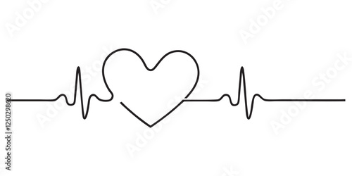 Continuous line representing a heartbeat outline vector art illustration