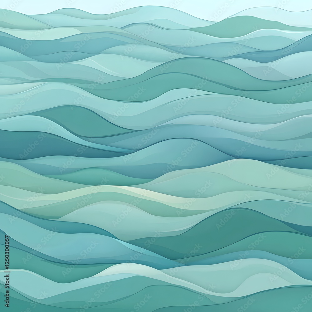 Fototapeta premium Serene Wavy Landscape in Soothing Teal Tones Calming Digital Nature Background