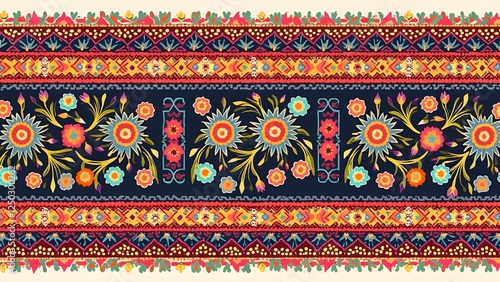 Intricate Folk Pattern in Red, Blue, and Gold
