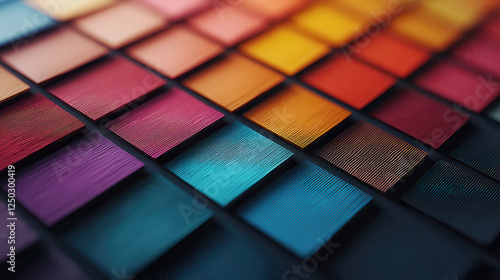 Futuristic digital color palette with vibrant hues and textures, showcasing range of colors from warm to cool tones, ideal for design inspiration and creativity