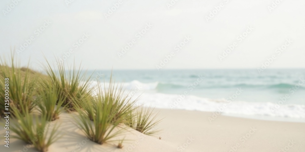 Serene Coastal Dune Grass with Ocean Waves in the Background Serene Coastal Dune Grass with Ocean Waves in the Background