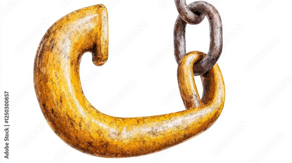 Gold Metal Hook Attached to Rusty Chain on White Background Gold Metal Hook Attached to Rusty Chain on White Background