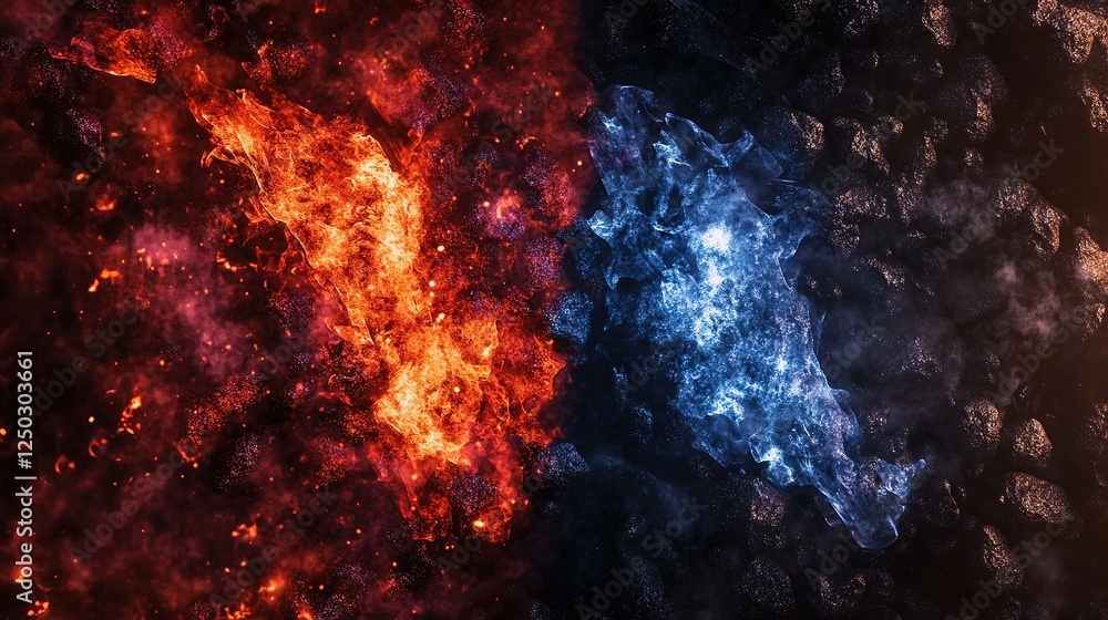Fototapeta premium Lava and Ice Versus Background: Fire and Ice Duel Wallpaper