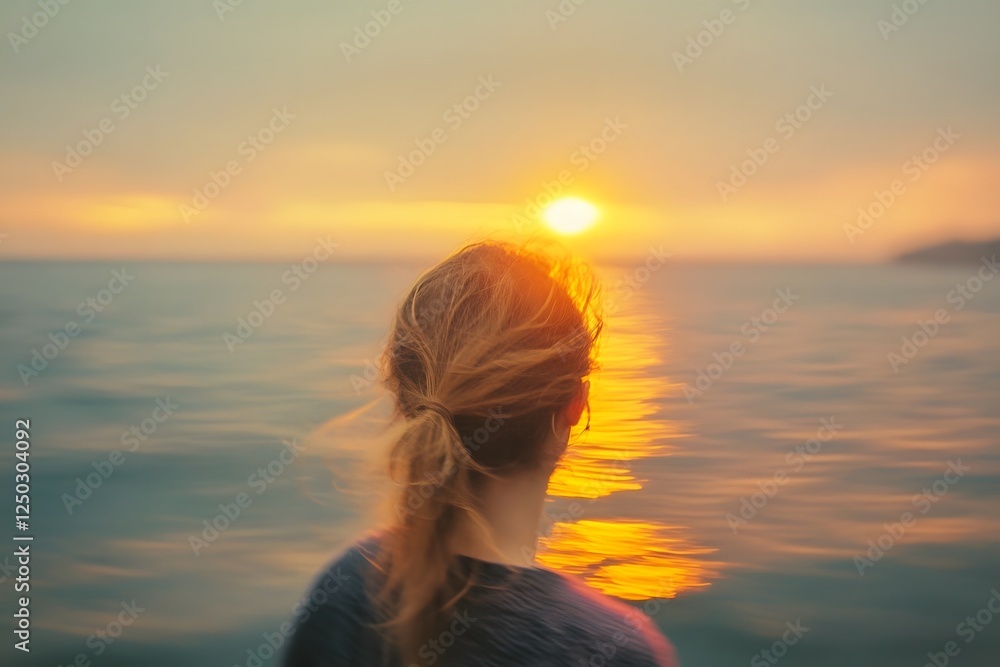 Fototapeta premium Serene Sunset Silhouette Over Tranquil Ocean Horizon