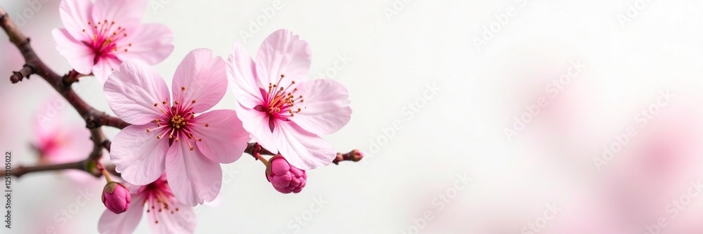 Delicate pink blossoms unfolding on a pristine white canvas, flowers, branches, garden Delicate pink blossoms unfolding on a pristine white canvas, flowers, branches, garden