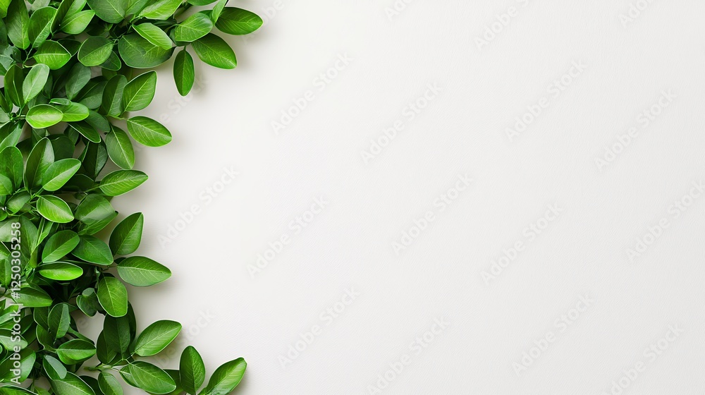 Fototapeta premium Lush Green Foliage Border on White Background