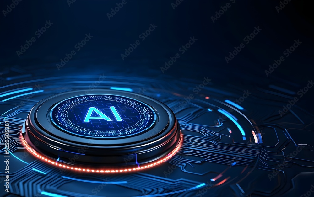 Fototapeta premium Futuristic AI Technology Interface with Neon Elements and Circuit Patterns on a Dark Background for Innovation and Digital Concepts