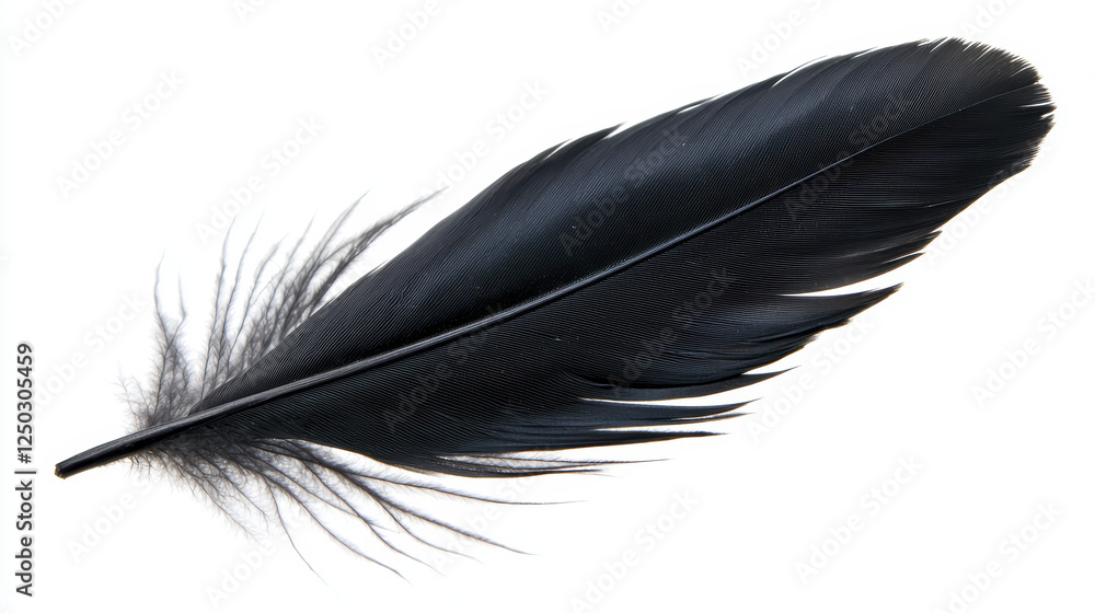 single black feather with delicate barbs and smooth shaft, showcasing its natural beauty and elegance single black feather with delicate barbs and smooth shaft, showcasing its natural beauty and elegance