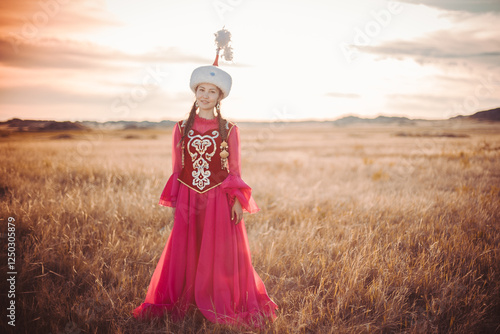 Kazakh woman and man in national costumes