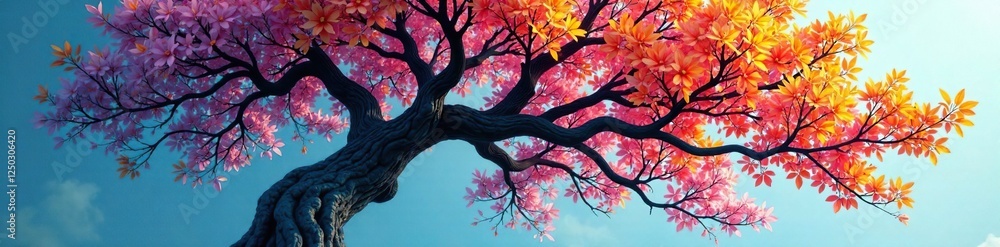 Colorful branches on a tree with a brain-like shape, nature, tree, botanical Colorful branches on a tree with a brain-like shape, nature, tree, botanical