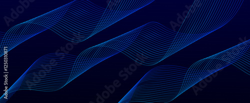Dark abstract background with glowing wave. Shiny moving lines design element. Modern purple blue gradient flowing wave lines. Vector illustration