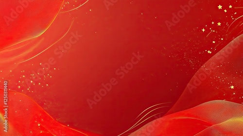 Abstract red background with golden lines and sparkles.  Possible use graphic design element