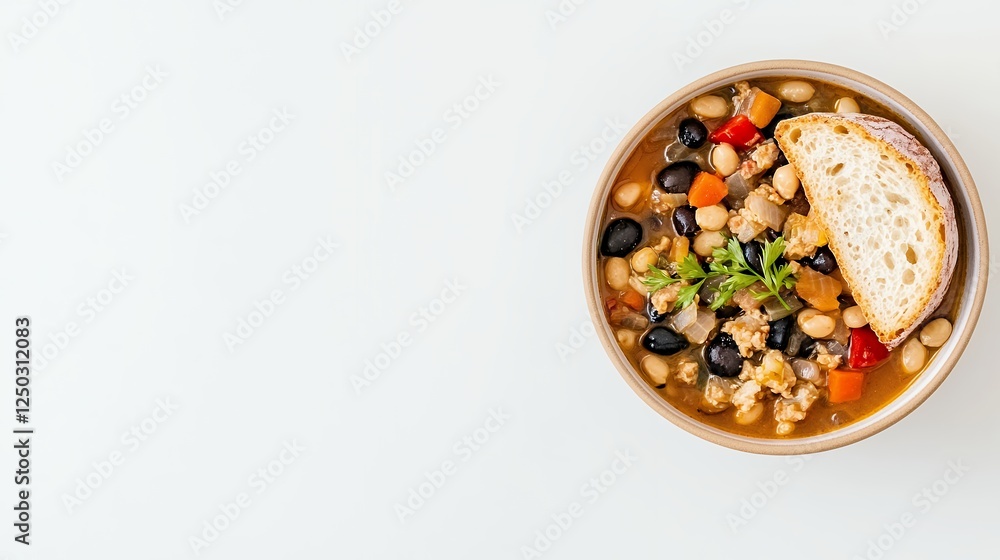 Hearty Bean Soup with Crusty Bread and Herb Garnish Hearty Bean Soup with Crusty Bread and Herb Garnish