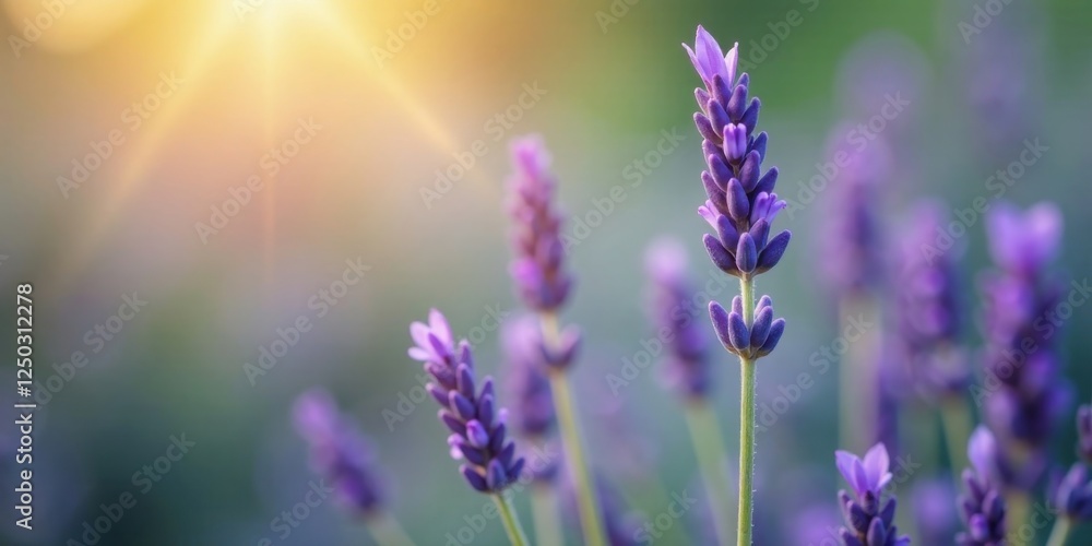 Serene Lavender Blossoms Bathed in Golden Sunlight, a Peaceful Pastoral Scene of Blooming Purple Flowers in a Vibrant Meadow Serene Lavender Blossoms Bathed in Golden Sunlight, a Peaceful Pastoral Scene of Blooming Purple Flowers in a Vibrant Meadow