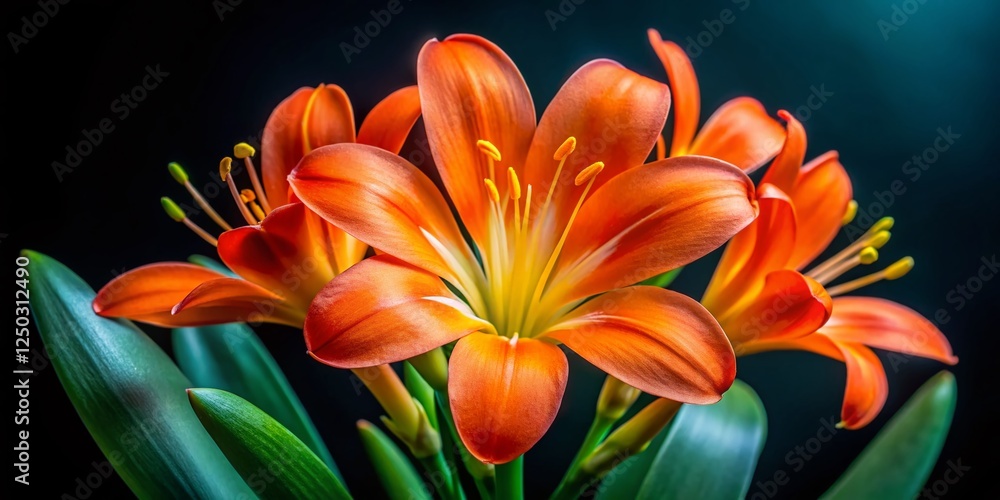 Fototapeta premium Vibrant Orange Clivia Miniata Flower Macro Photography - PNG