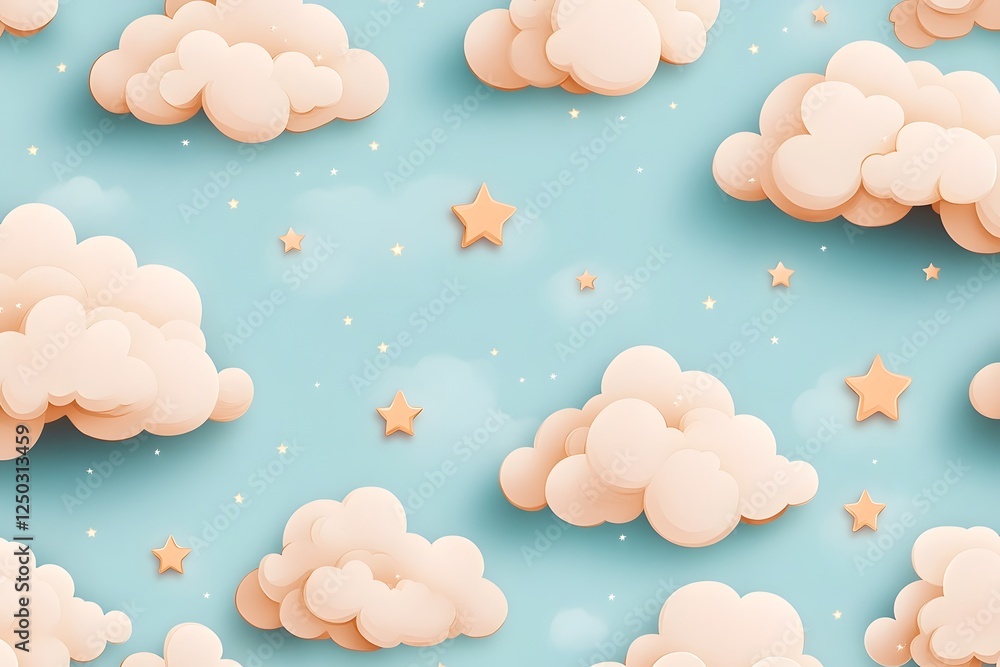 Obraz premium Whimsical Cloud and Starry Sky Abstract Design