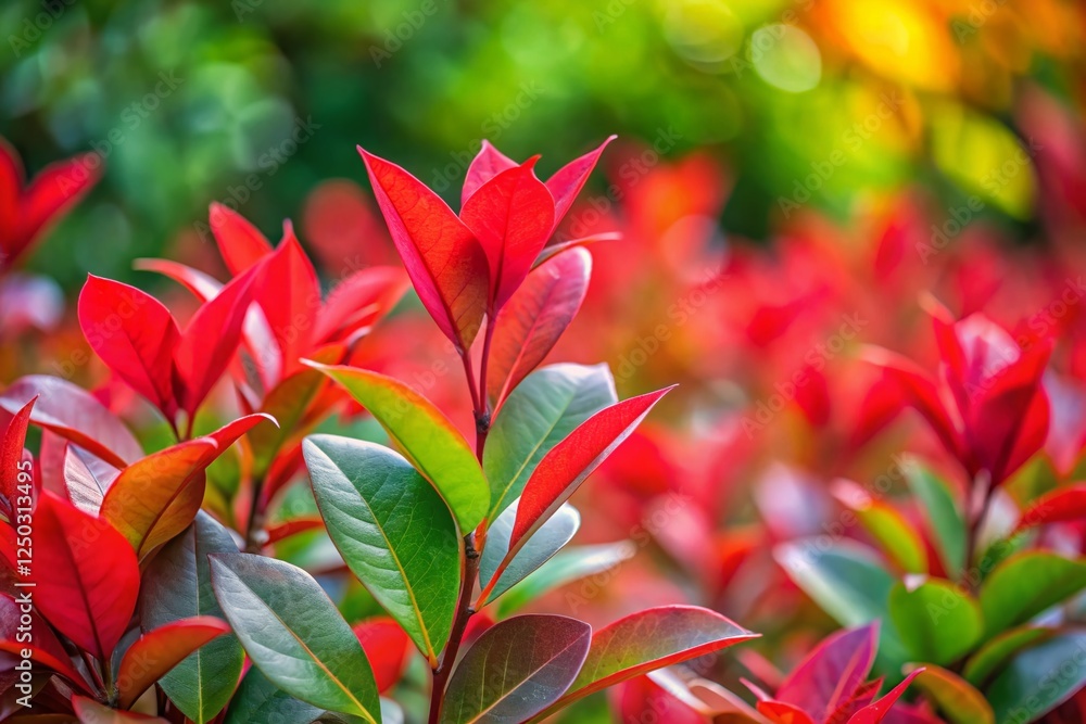 Vibrant Red and Green Photinia Fraseri Red Robin Leaves - Stock Photo Vibrant Red and Green Photinia Fraseri Red Robin Leaves - Stock Photo