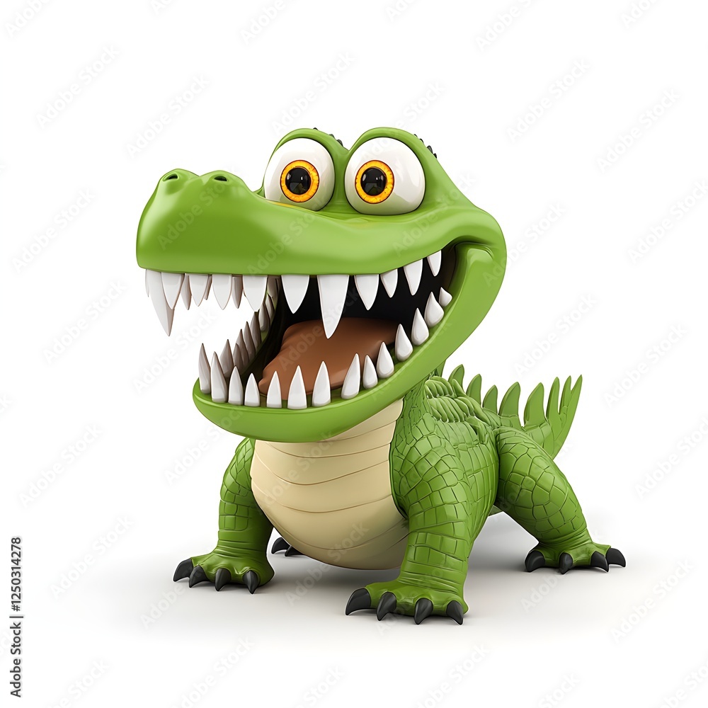 Fototapeta premium Happy Cartoon Alligator Character with Big Smile and Bright Colors, Ideal for Children's Books, Animation Projects, and Fun Learning Materials